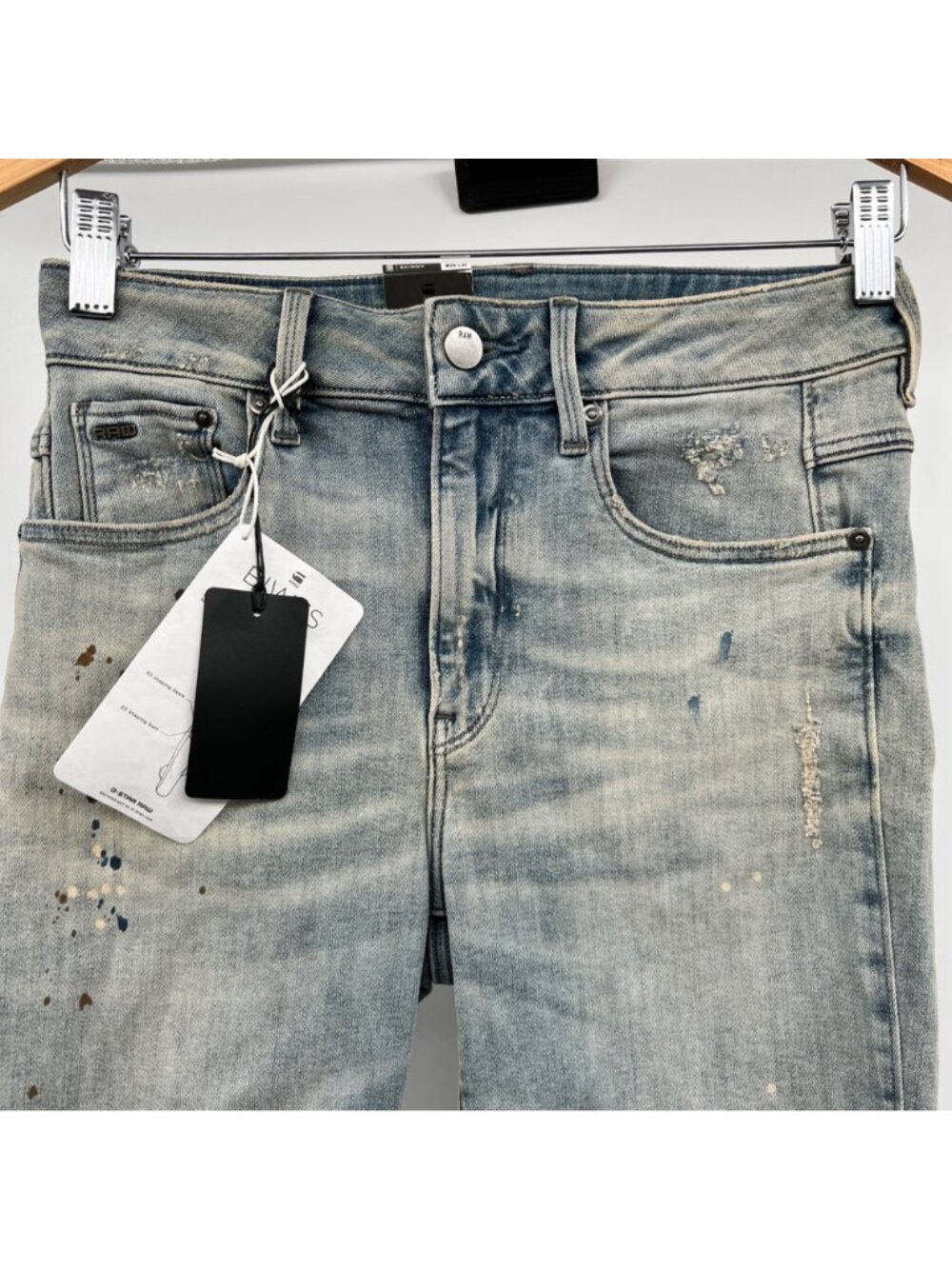 G-Star Raw Womens BIWES Skinny Jeans Distressed Paint Splatter Size 28x30 New - Picture 3 of 9